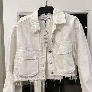 Zara Women's White Distressed Jean Jacket